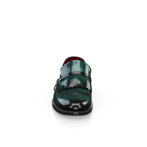 Bashwood Handmade Green Leather Buckle Loafers display picture 1